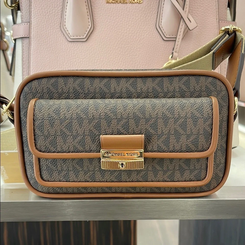 Michael Kors Bradshaw Extra-Small Metallic Signature Logo Camera Crossbody Bag